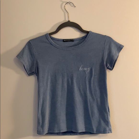 Brandy Melville Tops - Blue Embroidered Honey Brandy Melville Tee